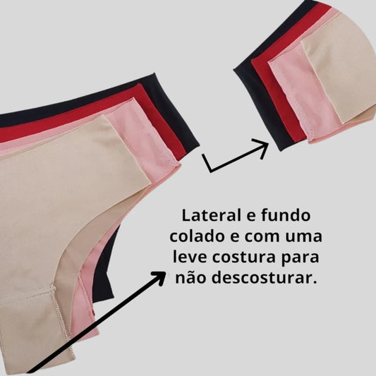 Kit 3 Calcinhas Cintura Alta Sem Costura